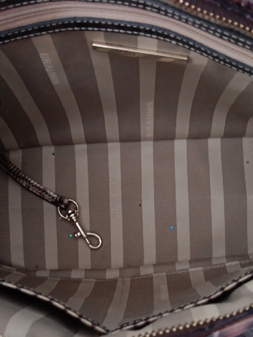 Brahmin Embossed Floral Satchel in Brown and Tan - Picture 9 of 14